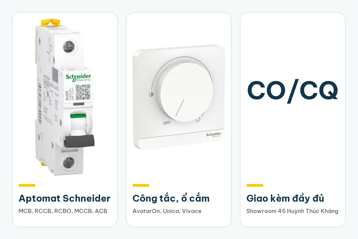 Đại lý thiết bị điện Schneider chính hãng tại Quảng Ngãi, đầy đủ CO/CQ 1 Aptomat Schneider và công tắc AvatarOn; Phú An Khang giao thiết bị điện Schneider kèm đầy đủ CO/CQ, showroom 45 Huỳnh Thúc Kháng, Quảng Ngãi